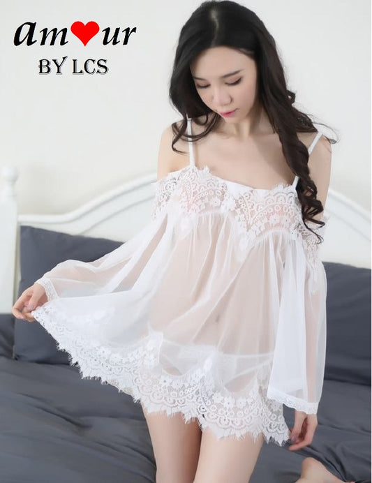 [white off shoulder lace tunic] - AMOUR Lingerie