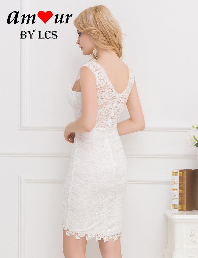 white sheer lace back dress