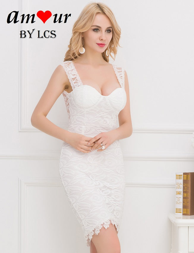 white lace slim-fit dress