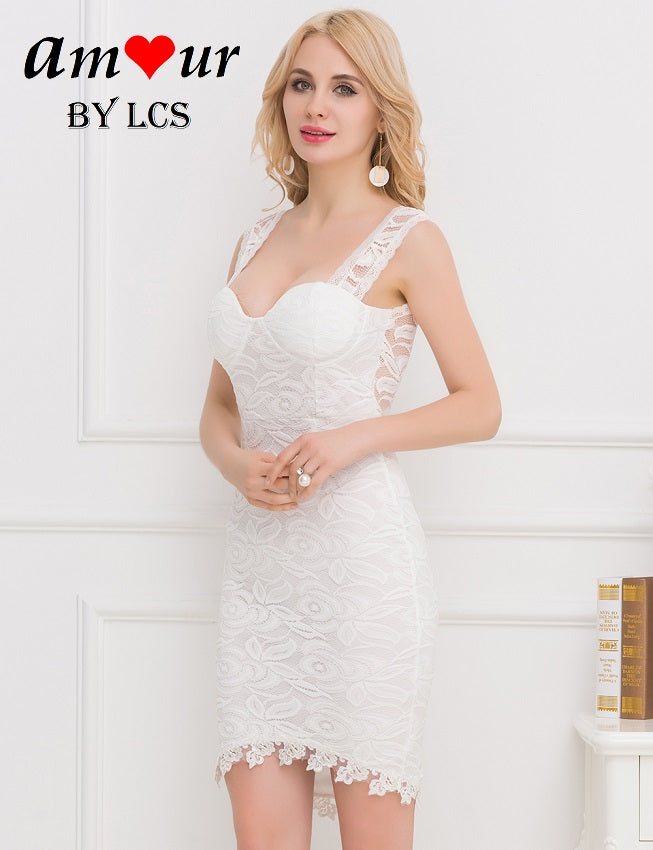 white lace pencil party dress