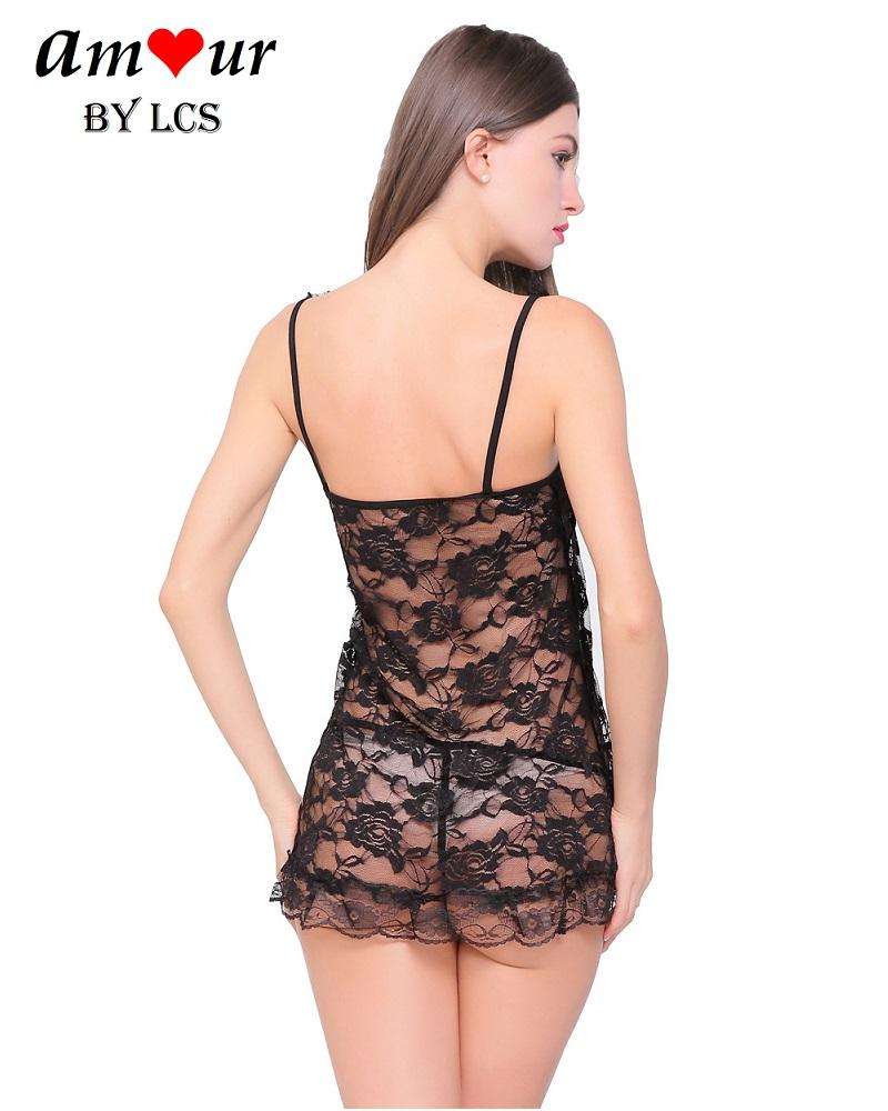 [black rosette lace babydoll] - AMOUR Lingerie