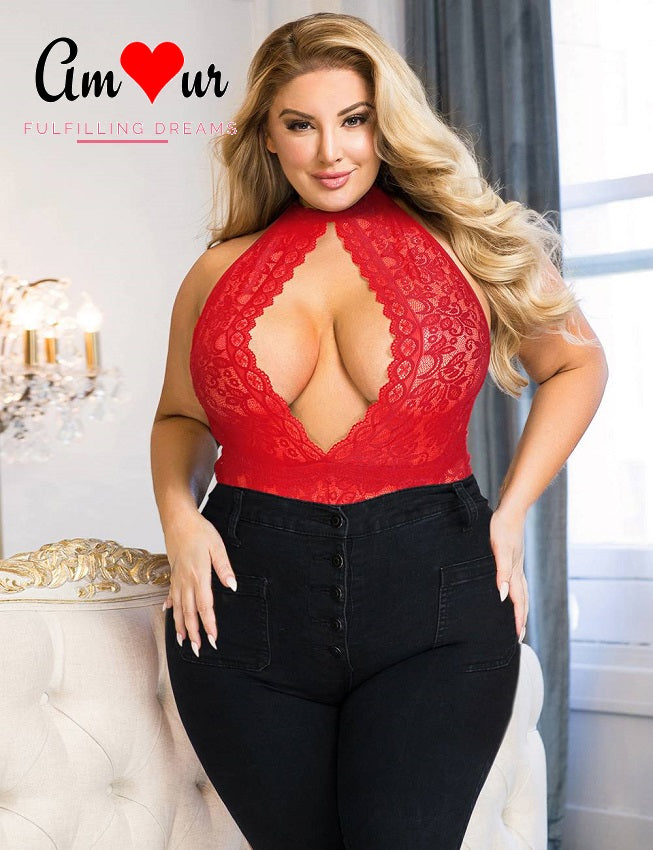 plus size red lace teddy lingerie