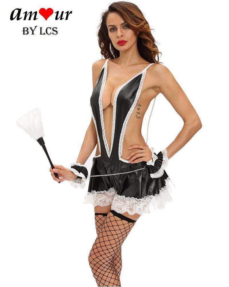 Sexy Maid Leather Suspenders Babydoll Costume Amour Lingerie Sexy Maid Leather Suspenders Babydoll Costume Amour Lingerie