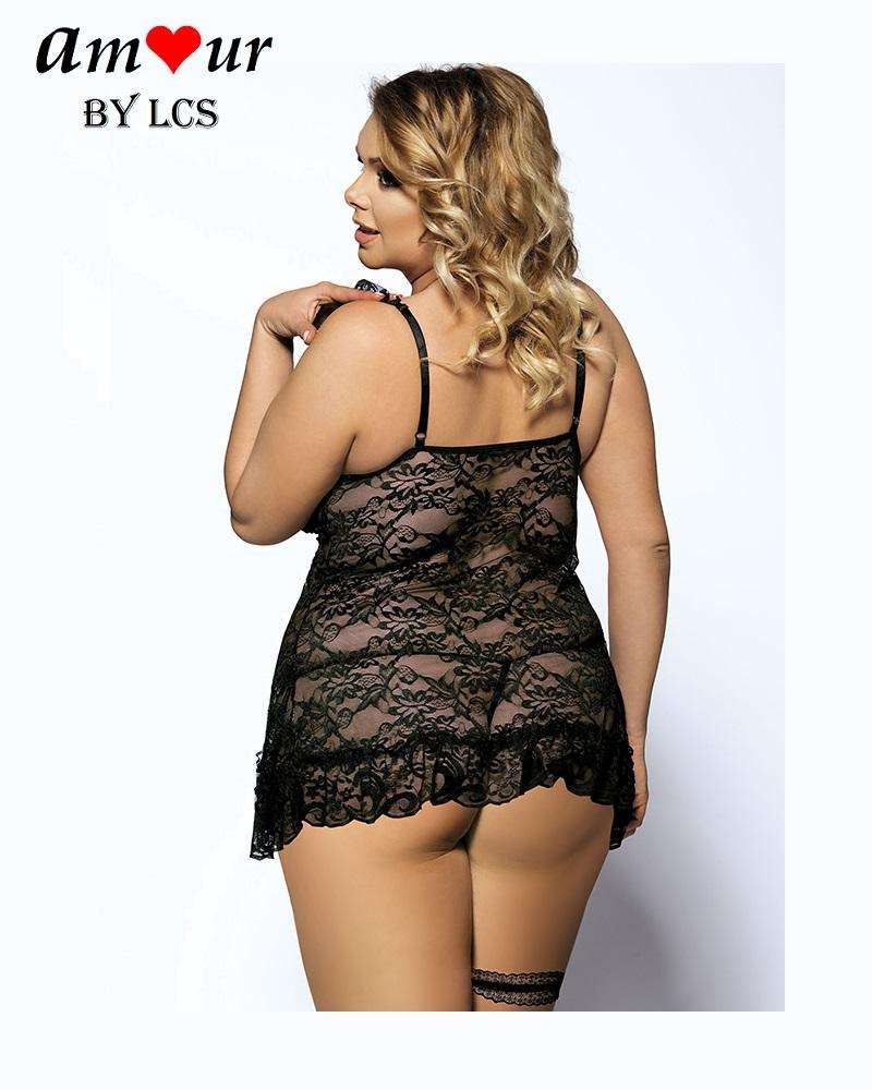 [plus size black lace babydoll] - AMOUR Lingerie